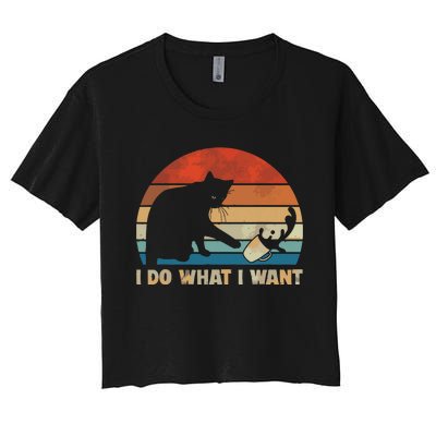 Funny Cat I Do What I Want Cat Women's Crop Top Tee