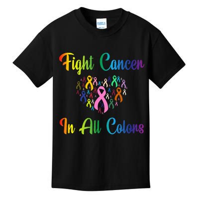 Fight Cancer In All Color Ribbon Cancer Awareness Month Kids T-Shirt