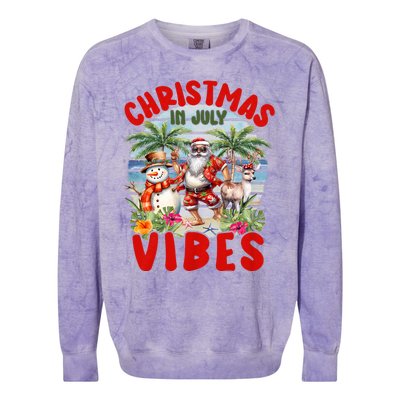 Funny Christmas In July Vibes Santa Claus Snowman Colorblast Crewneck Sweatshirt