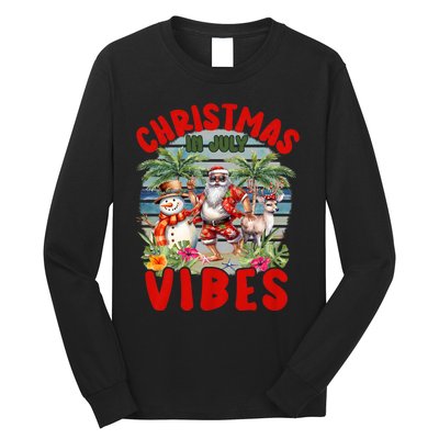 Funny Christmas In July Vibes Santa Claus Snowman Long Sleeve Shirt