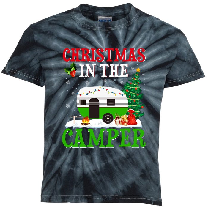 Funny Christmas In The Camper Camping RV Christmas Tree Gift Kids Tie-Dye T-Shirt