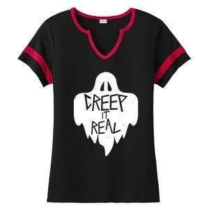 Funny Creep It Real Cool Ghost Halloween Men Womens Kids Ladies Halftime Notch Neck Tee