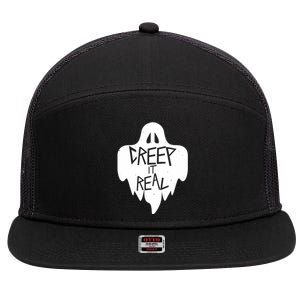 Funny Creep It Real Cool Ghost Halloween Men Womens Kids 7 Panel Mesh Trucker Snapback Hat