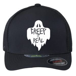 Funny Creep It Real Cool Ghost Halloween Men Womens Kids Flexfit Unipanel Trucker Cap