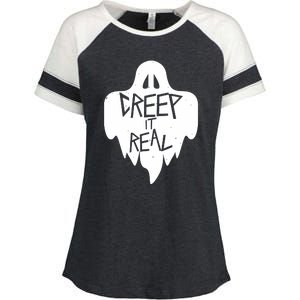 Funny Creep It Real Cool Ghost Halloween Men Womens Kids Enza Ladies Jersey Colorblock Tee