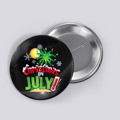 Funny Christmas In July Summer Beach Vacation Xmas Button