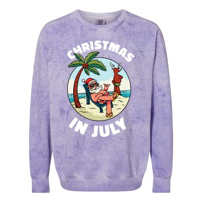 Funny Christmas In July Summer Santa On Beach Xmas Colorblast Crewneck Sweatshirt