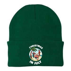 Funny Christmas In July Summer Santa On Beach Xmas Knit Cap Winter Beanie