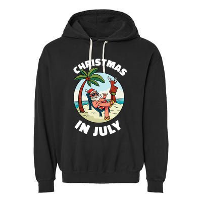 Funny Christmas In July Summer Santa On Beach Xmas Garment-Dyed Fleece Hoodie