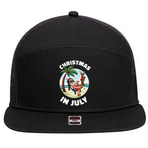 Funny Christmas In July Summer Santa On Beach Xmas 7 Panel Mesh Trucker Snapback Hat