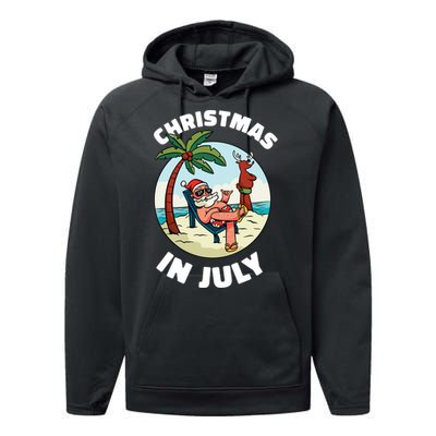 Funny Christmas In July Summer Santa On Beach Xmas Performance Fleece Hoodie