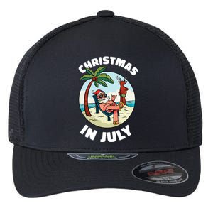 Funny Christmas In July Summer Santa On Beach Xmas Flexfit Unipanel Trucker Cap