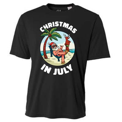 Funny Christmas In July Summer Santa On Beach Xmas Cooling Performance Crew T-Shirt