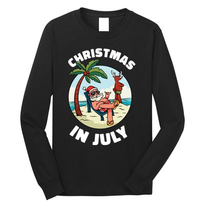 Funny Christmas In July Summer Santa On Beach Xmas Long Sleeve Shirt