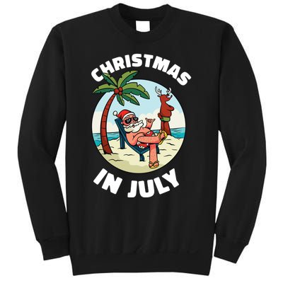 Funny Christmas In July Summer Santa On Beach Xmas Sweatshirt