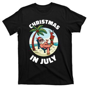 Funny Christmas In July Summer Santa On Beach Xmas T-Shirt