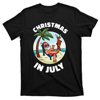 Funny Christmas In July Summer Santa On Beach Xmas T-Shirt