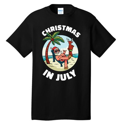 Funny Christmas In July Summer Santa On Beach Xmas Tall T-Shirt