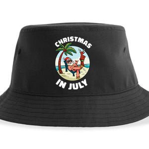 Funny Christmas In July Summer Santa On Beach Xmas Sustainable Bucket Hat