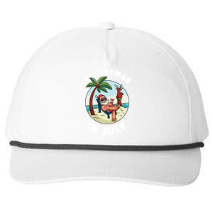 Funny Christmas In July Summer Santa On Beach Xmas Snapback Five-Panel Rope Hat