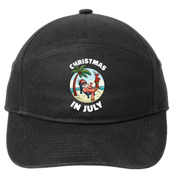 Funny Christmas In July Summer Santa On Beach Xmas 7-Panel Snapback Hat