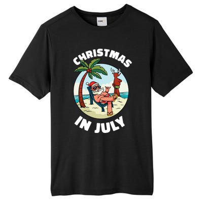 Funny Christmas In July Summer Santa On Beach Xmas Tall Fusion ChromaSoft Performance T-Shirt