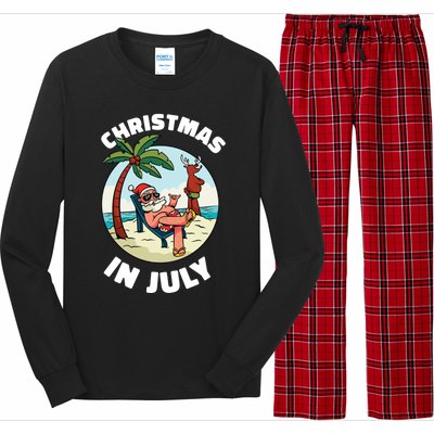 Funny Christmas In July Summer Santa On Beach Xmas Long Sleeve Pajama Set