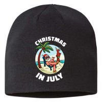 Funny Christmas In July Summer Santa On Beach Xmas Sustainable Beanie