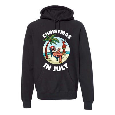 Funny Christmas In July Summer Santa On Beach Xmas Premium Hoodie