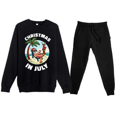 Funny Christmas In July Summer Santa On Beach Xmas Premium Crewneck Sweatsuit Set