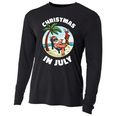 Funny Christmas In July Summer Santa On Beach Xmas Cooling Performance Long Sleeve Crew