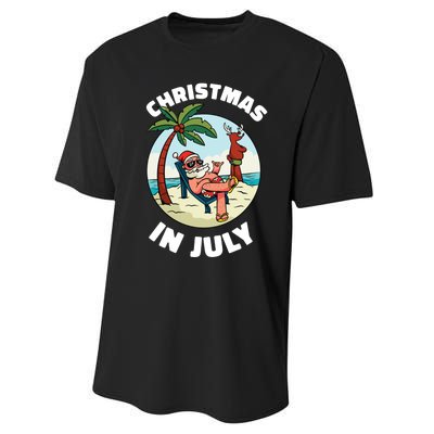 Funny Christmas In July Summer Santa On Beach Xmas Performance Sprint T-Shirt