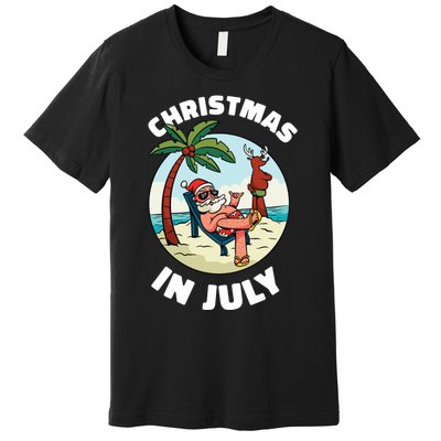 Funny Christmas In July Summer Santa On Beach Xmas Premium T-Shirt