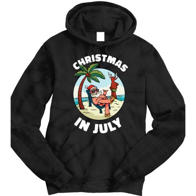 Funny Christmas In July Summer Santa On Beach Xmas Tie Dye Hoodie