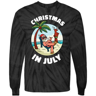 Funny Christmas In July Summer Santa On Beach Xmas Tie-Dye Long Sleeve Shirt