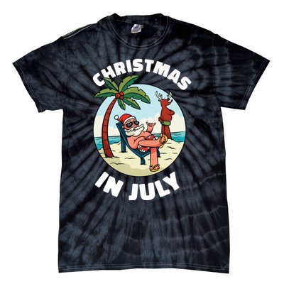 Funny Christmas In July Summer Santa On Beach Xmas Tie-Dye T-Shirt