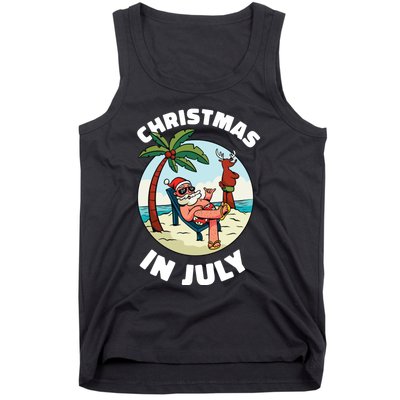 Funny Christmas In July Summer Santa On Beach Xmas Tank Top