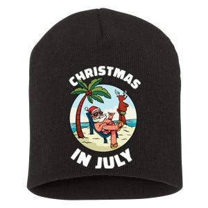 Funny Christmas In July Summer Santa On Beach Xmas Short Acrylic Beanie