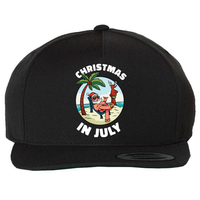 Funny Christmas In July Summer Santa On Beach Xmas Wool Snapback Cap