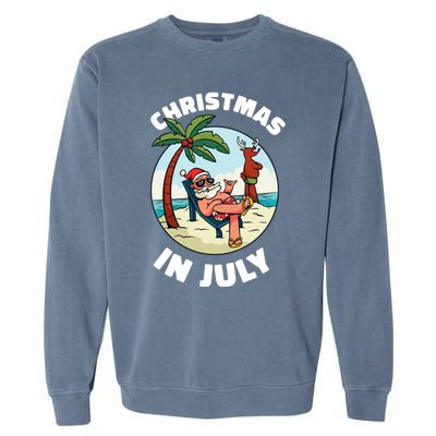 Funny Christmas In July Summer Santa On Beach Xmas Garment-Dyed Sweatshirt