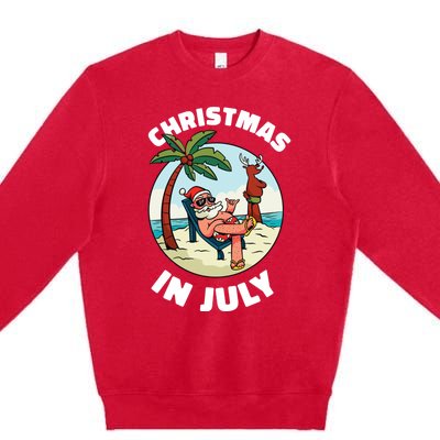 Funny Christmas In July Summer Santa On Beach Xmas Premium Crewneck Sweatshirt