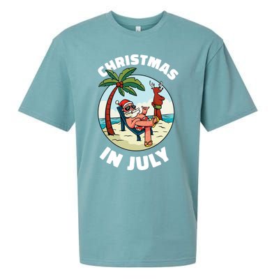 Funny Christmas In July Summer Santa On Beach Xmas Sueded Cloud Jersey T-Shirt