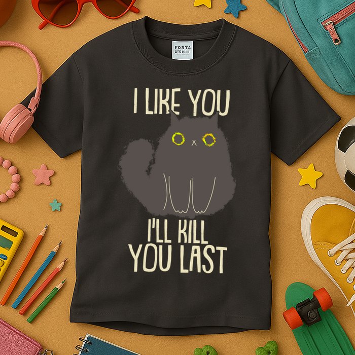 Funny Cat I Like You I'll Kill You Last Kids T-Shirt