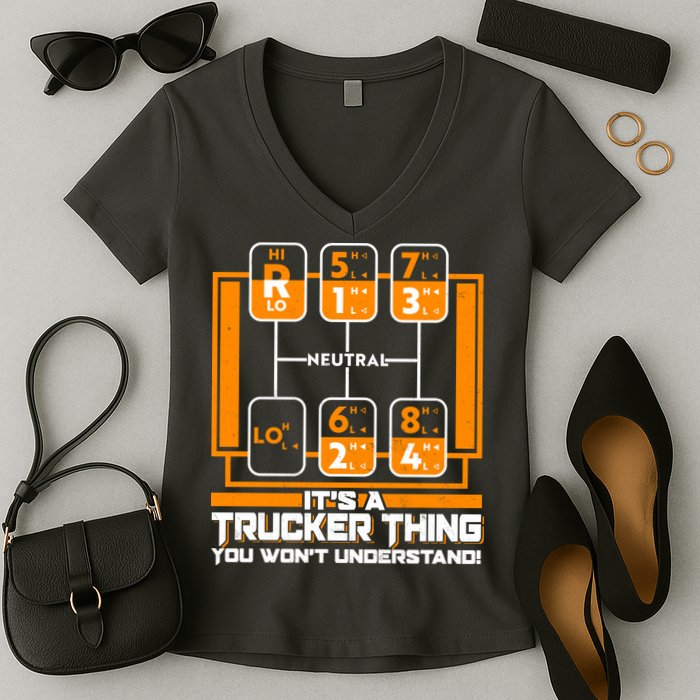 Funny Cool It's A Trucker Thing You Won't Understand 18 Speed Shift Women's V-Neck T-Shirt