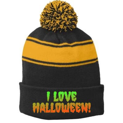 Funny Creepy I Love Halloween Stripe Pom Pom Beanie