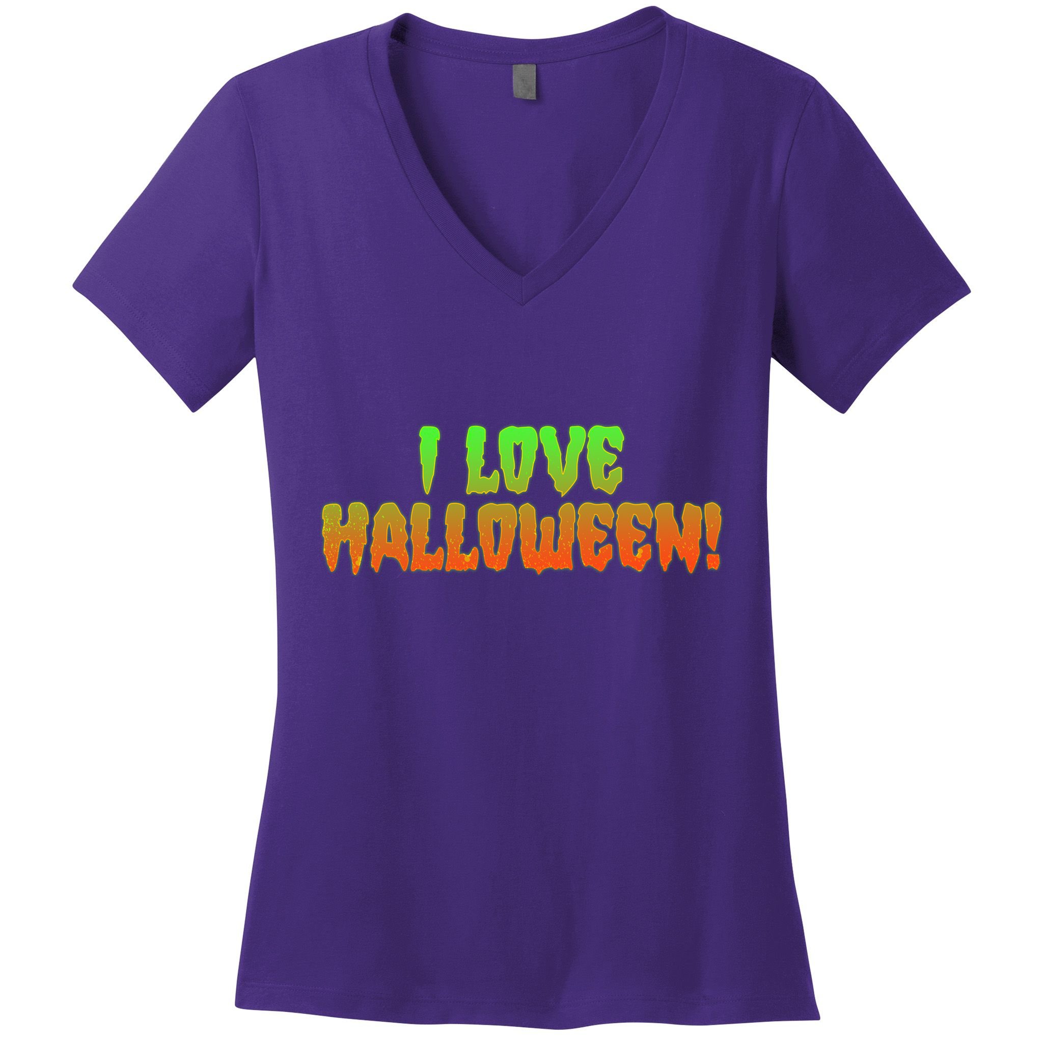 Funny Creepy I Love Halloween Women's V-Neck T-Shirt