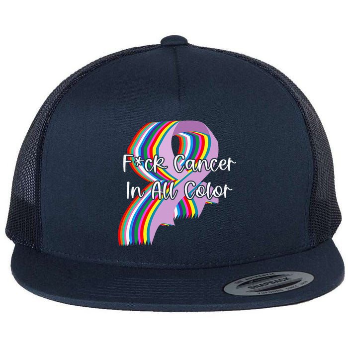 Fight Cancer In All Color Fight Cancer Feather Ribbons Flat Bill Trucker Hat