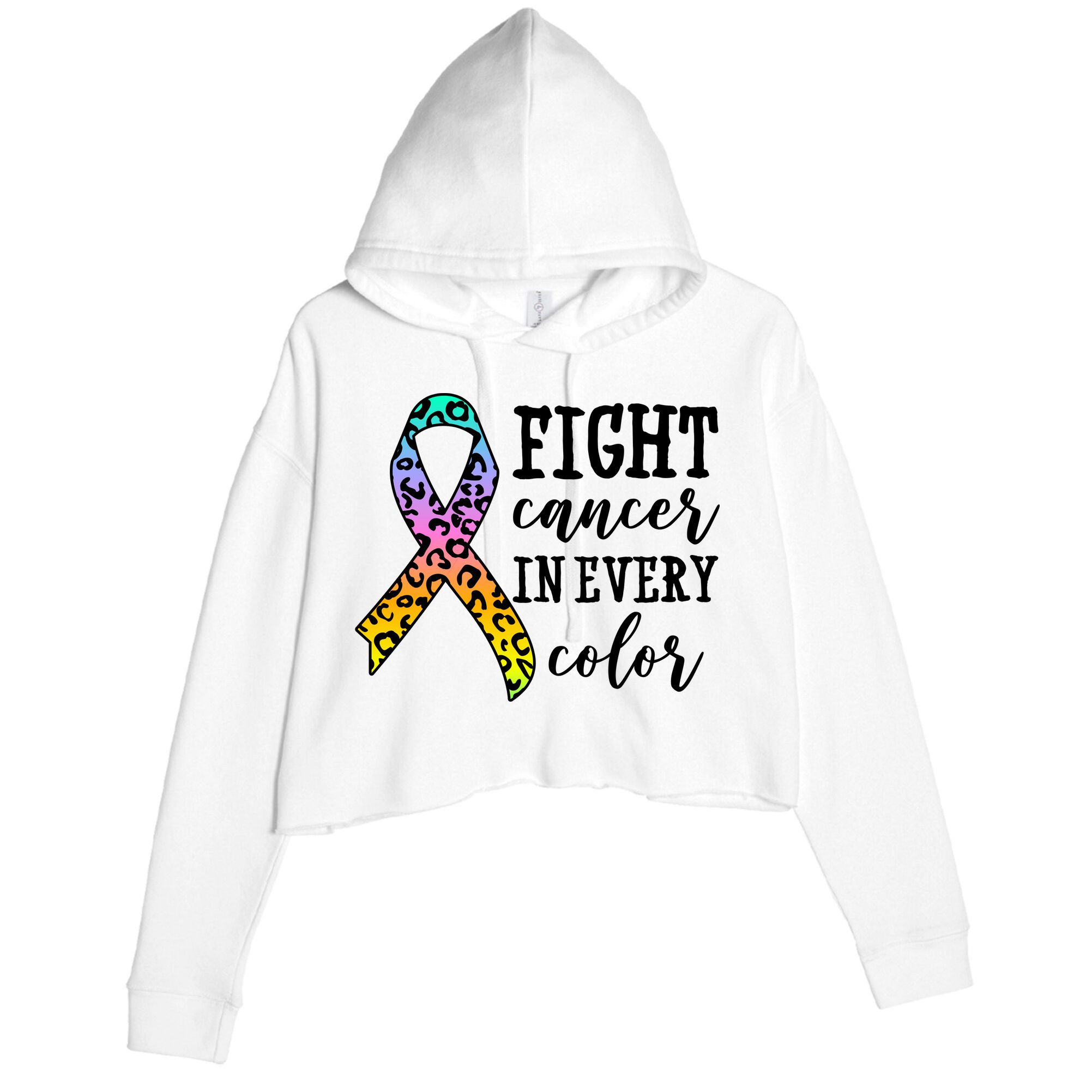 Fight Cancer In Every Color Ribbon Crop Fleece Hoodie