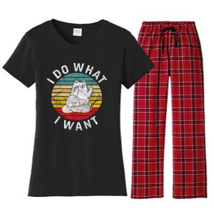 Funny Cat I Do What I Want Middle Finger Kitty Flip He Bird Women's Flannel Pajama Set