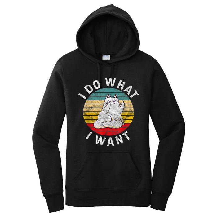 Funny Cat I Do What I Want Middle Finger Kitty Flip He Bird Women's Pullover Hoodie